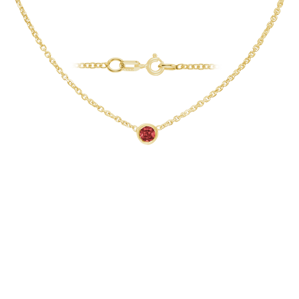 Diamond or Gemstone Round Bezel Charm in 14K Yellow Diamond Cut Cable Necklace (16-18" Extension)