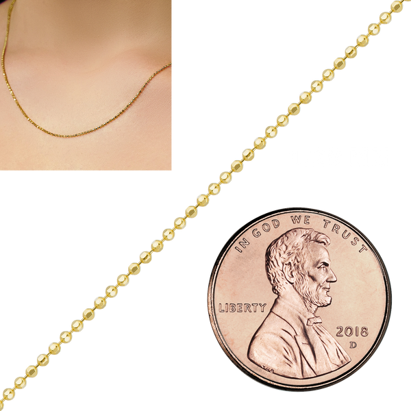 Bulk / Spooled Diamond Cut Round Bead Chain in 14K & 18K Yellow Gold (1.20 mm - 1.90 mm)