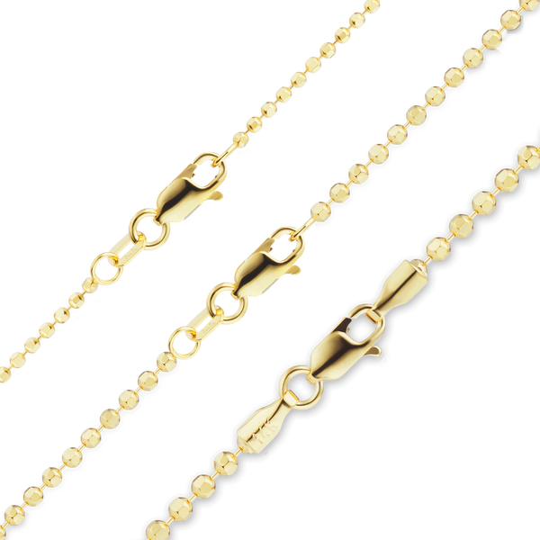 Finished Diamond Cut Round Bead Necklace in 14K Yellow Gold (1.20 mm - 1.90 mm)