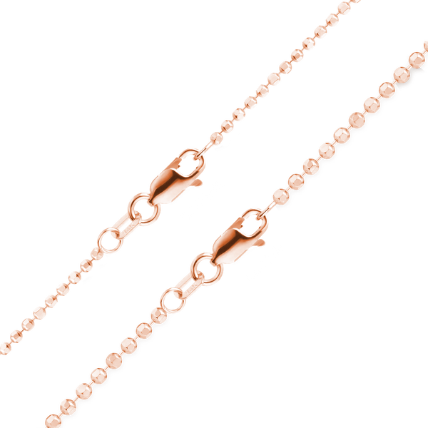 Finished Diamond Cut Round Bead Necklace in 14K Pink Gold (1.20 mm - 1.50 mm)