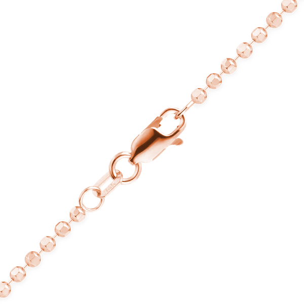 Finished Diamond Cut Round Bead Necklace in 14K Pink Gold (1.20 mm - 1.50 mm)