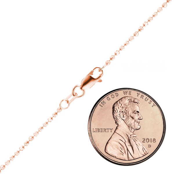 Finished Diamond Cut Round Bead Necklace in 14K Pink Gold (1.20 mm - 1.50 mm)