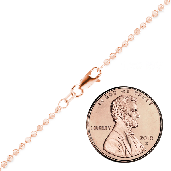 Finished Diamond Cut Round Bead Necklace in 14K Pink Gold (1.20 mm - 1.50 mm)