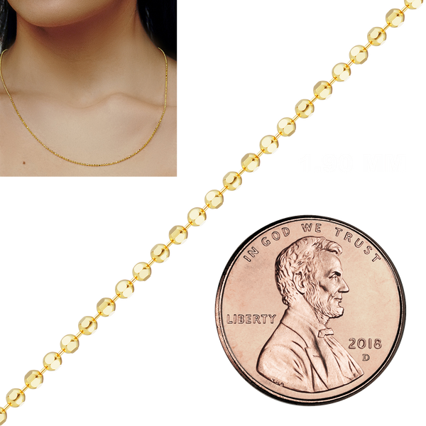 Bulk / Spooled Diamond Cut Round Bead Chain in 14K & 18K Yellow Gold (1.20 mm - 1.90 mm)