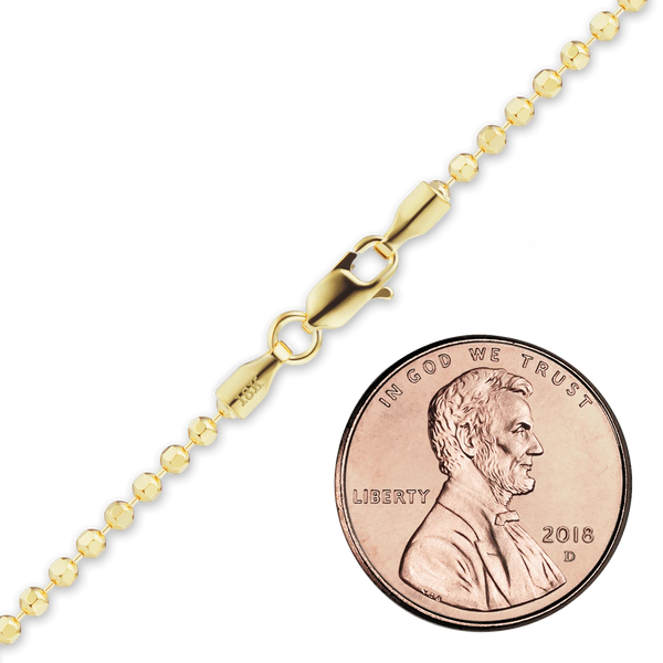 Finished Diamond Cut Round Bead Necklace in 18K Yellow Gold (1.20 mm - 1.90 mm)