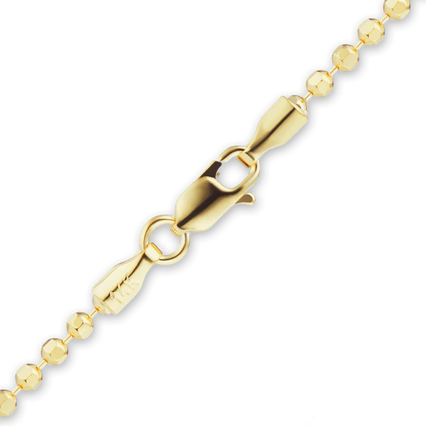 Finished Diamond Cut Round Bead Necklace in 14K Yellow Gold (1.20 mm - 1.90 mm)