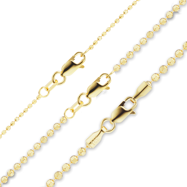 Finished Diamond Cut Round Bead Anklet in 14K Yellow Gold (1.20 mm - 1.90 mm)