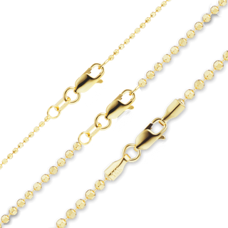 Finished Diamond Cut Round Bead Anklet in 18K Yellow Gold (1.20 mm - 1.90 mm)