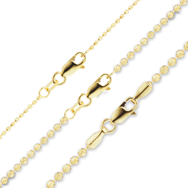 Finished Diamond Cut Round Bead Necklace in 14K Yellow Gold (1.20 mm - 1.90 mm)