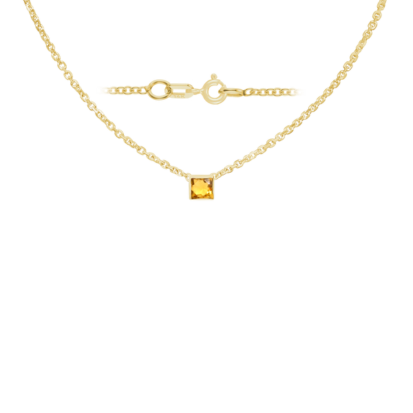 Diamond or Gemstone Square Bezel Charm in 14K Yellow Round Cable Necklace (16-18" Extension)