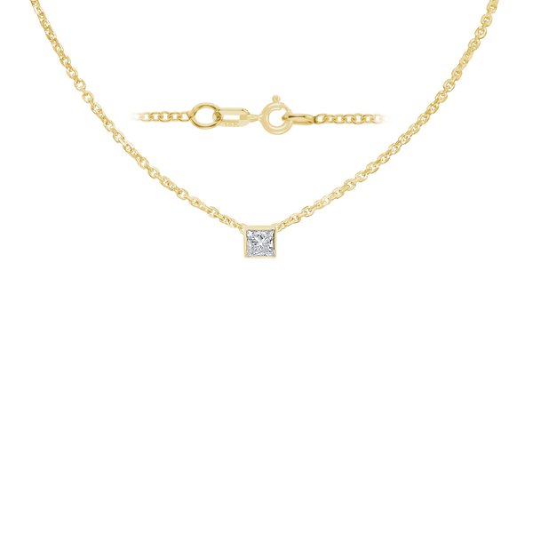 Diamond or Gemstone Square Bezel Charm in 14K Yellow Round Cable Necklace (16-18" Extension)