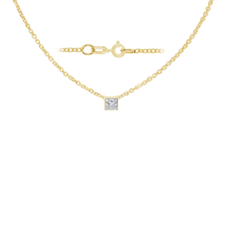 Diamond or Gemstone Square Bezel Charm in 14K Yellow Round Cable Necklace (16-18" Extension)