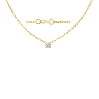 Diamond or Gemstone Square Bezel Charm in 14K Yellow Diamond Cut Cable Necklace (16-18" Extension)