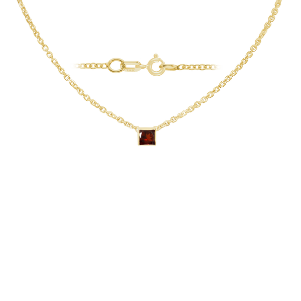 Diamond or Gemstone Square Bezel Charm in 14K Yellow Round Cable Necklace (16-18" Extension)