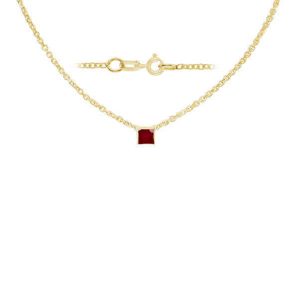 Diamond or Gemstone Square Bezel Charm in 14K Yellow Round Cable Necklace (16-18" Extension)