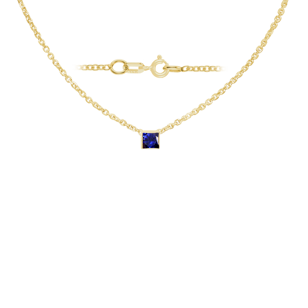 Diamond or Gemstone Square Bezel Charm in 14K Yellow Diamond Cut Cable Necklace (16-18" Extension)