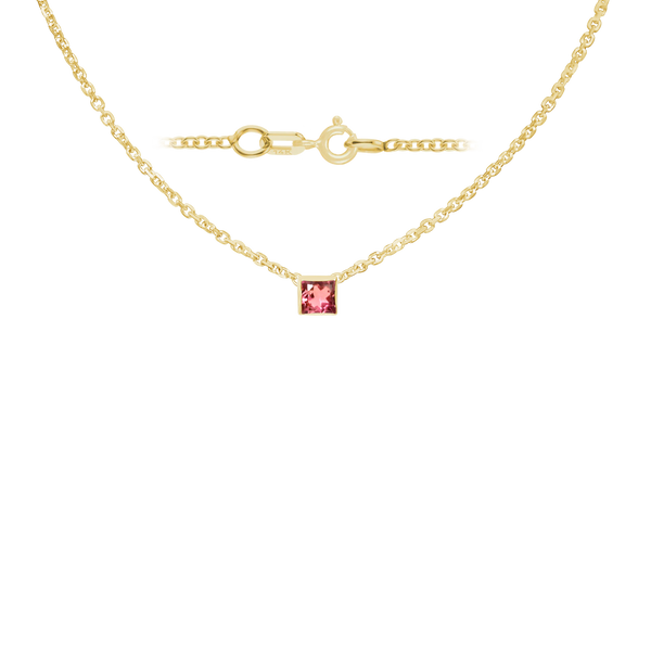 Diamond or Gemstone Square Bezel Charm in 14K Yellow Round Cable Necklace (16-18" Extension)