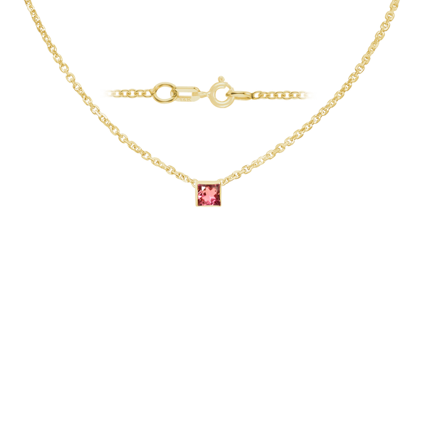Diamond or Gemstone Square Bezel Charm in 14K Yellow Diamond Cut Cable Necklace (16-18" Extension)