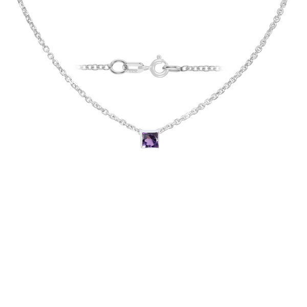 Diamond or Gemstone Square Bezel Charm in 14K White Round Cable Necklace (16-18" Extension)