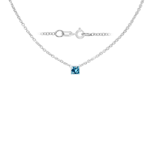 Diamond or Gemstone Square Bezel Charm in 14K White Diamond Cut Cable Necklace (16-18" Extension)
