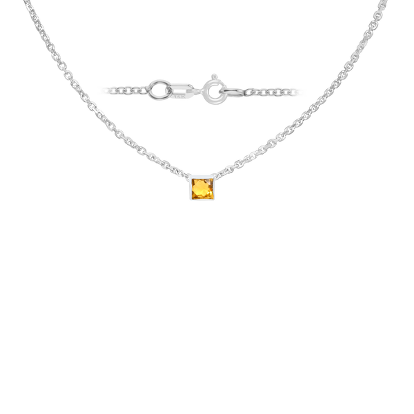 Diamond or Gemstone Square Bezel Charm in 14K White Round Cable Necklace (16-18" Extension)