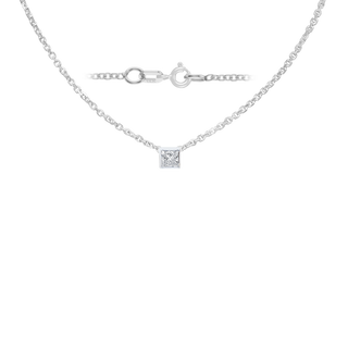 Diamond or Gemstone Square Bezel Charm in 14K White Round Cable Necklace (16-18" Extension)