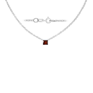 Diamond or Gemstone Square Bezel Charm in 14K White Round Cable Necklace (16-18" Extension)