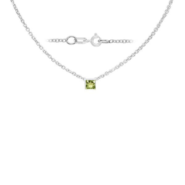 Diamond or Gemstone Square Bezel Charm in 14K White Diamond Cut Cable Necklace (16-18" Extension)