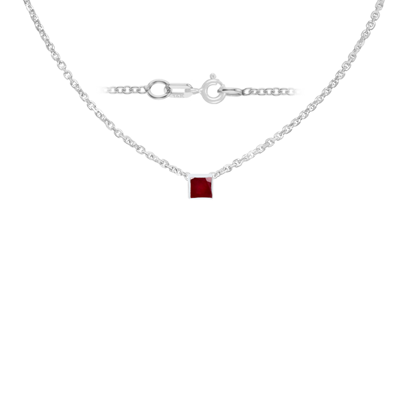 Diamond or Gemstone Square Bezel Charm in 14K White Round Cable Necklace (16-18" Extension)