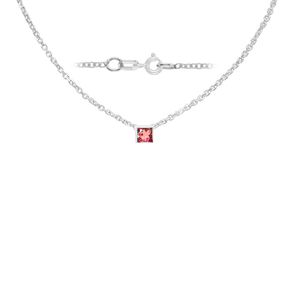 Diamond or Gemstone Square Bezel Charm in 14K White Diamond Cut Cable Necklace (16-18" Extension)