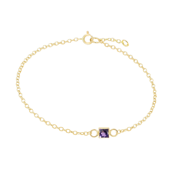 Diamond or Gemstone Square Bezel Charm in 14K Yellow Round Cable Bracelet