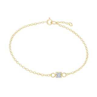 Diamond or Gemstone Square Bezel Charm in 14K Yellow Round Cable Bracelet