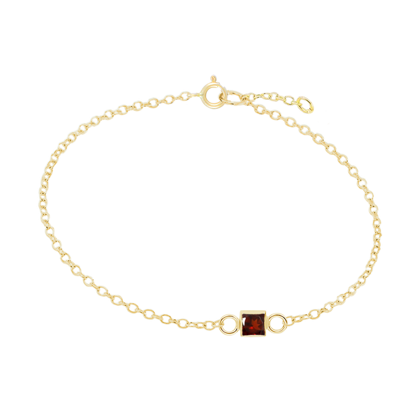 Diamond or Gemstone Square Bezel Charm in 14K Yellow Round Cable Bracelet