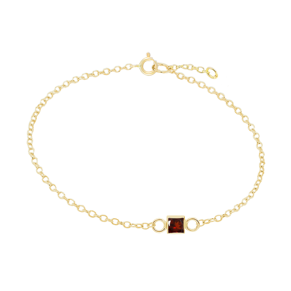 Diamond or Gemstone Square Bezel Charm in 14K Yellow Diamond Cut Cable Bracelet