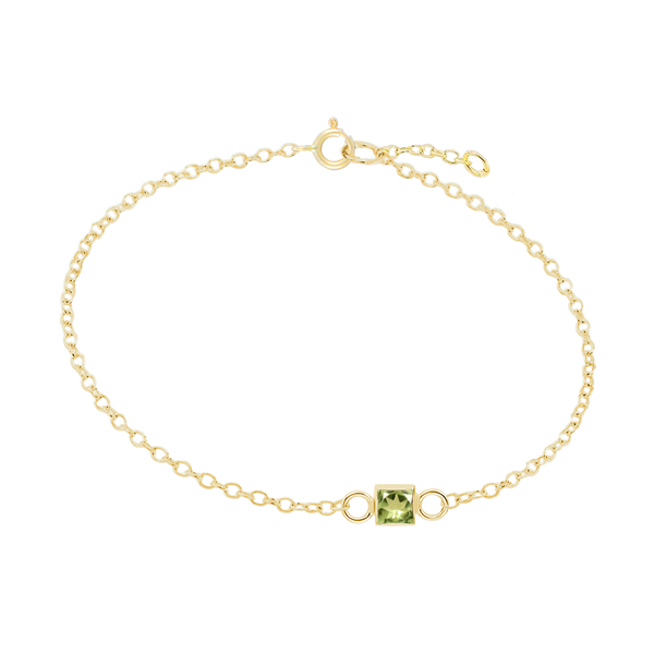 Diamond or Gemstone Square Bezel Charm in 14K Yellow Diamond Cut Cable Bracelet