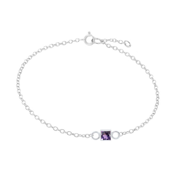 Diamond or Gemstone Square Bezel Charm in 14K White Round Cable Bracelet