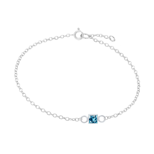 Diamond or Gemstone Square Bezel Charm in 14K White Diamond Cut Cable Bracelet