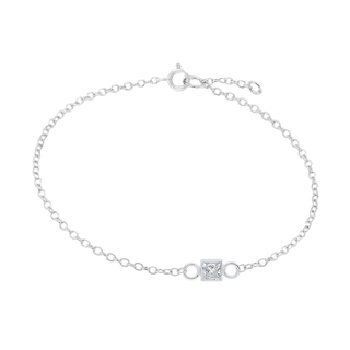 Diamond or Gemstone Square Bezel Charm in 14K White Round Cable Bracelet