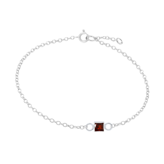 Diamond or Gemstone Square Bezel Charm in 14K White Round Cable Bracelet