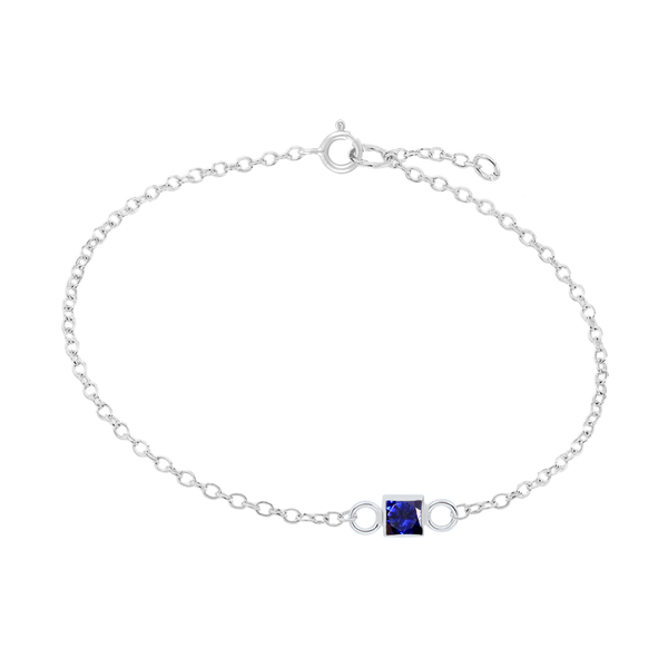 Diamond or Gemstone Square Bezel Charm in 14K White Diamond Cut Cable Bracelet