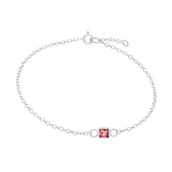 Diamond or Gemstone Square Bezel Charm in 14K White Diamond Cut Cable Bracelet