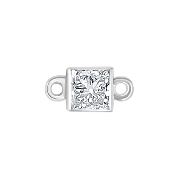 Diamond or Gemstone Square Bezel Bracelet/Necklace Charm in 14K White Gold