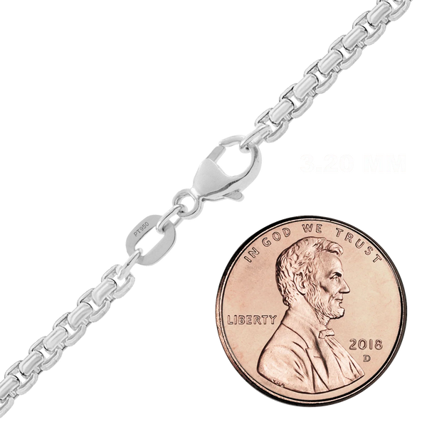 Finished Round Box Chain in Platinum (1.60 mm - 3.20 mm)
