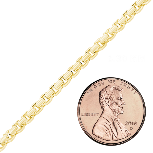 Bulk / Spooled Round Box Chain in 14K Yellow Gold (1.20 mm - 4.00 mm)