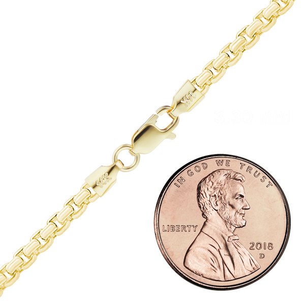 Finished Round Box Anklet in 14K Yellow Gold (1.20 mm - 4.00 mm)