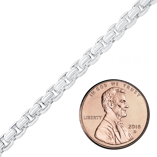 Bulk / Spooled Round Box Chain in Sterling Silver (1.60 mm - 5.00 mm)