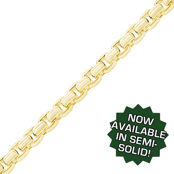 Bulk / Spooled Semi-Solid Round Box Chain in 14K Yellow Gold (2.00 mm - 3.30 mm)