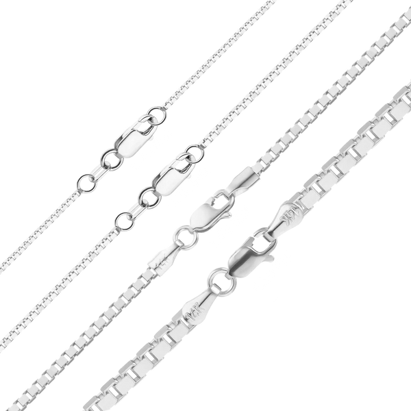 Finished Venetian Box Anklet in 14K White Gold (0.80 mm - 2.50 mm)