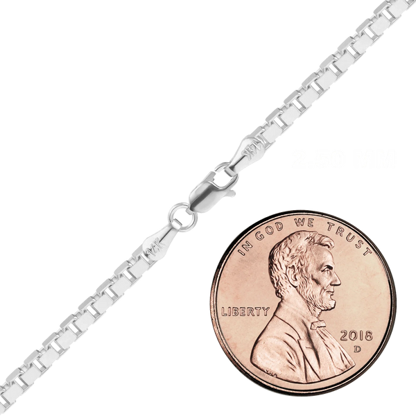 Finished Venetian Box Anklet in 14K White Gold (0.80 mm - 2.50 mm)
