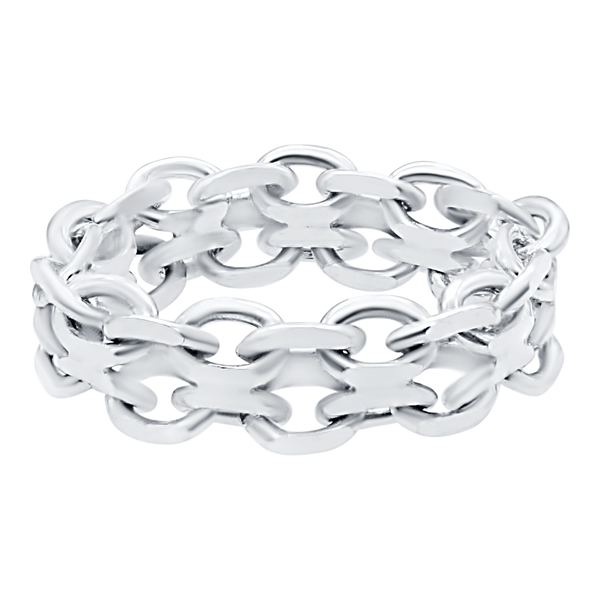 Classic Bizmark Chain Ring in Sterling Silver (Sizes 4-12) (4.8 mm - 5.6 mm)